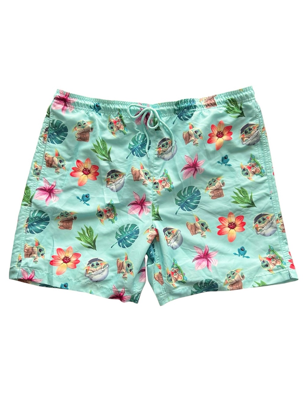 NWT Star Wars Mandalorian Grogu Hawaiian Swim Trunks Liner Drawstring Size XL